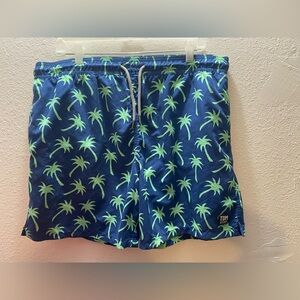 Tom & Teddy Mens Large Blue and Green Palm Trees Swim Trunks Vacation Resortwear